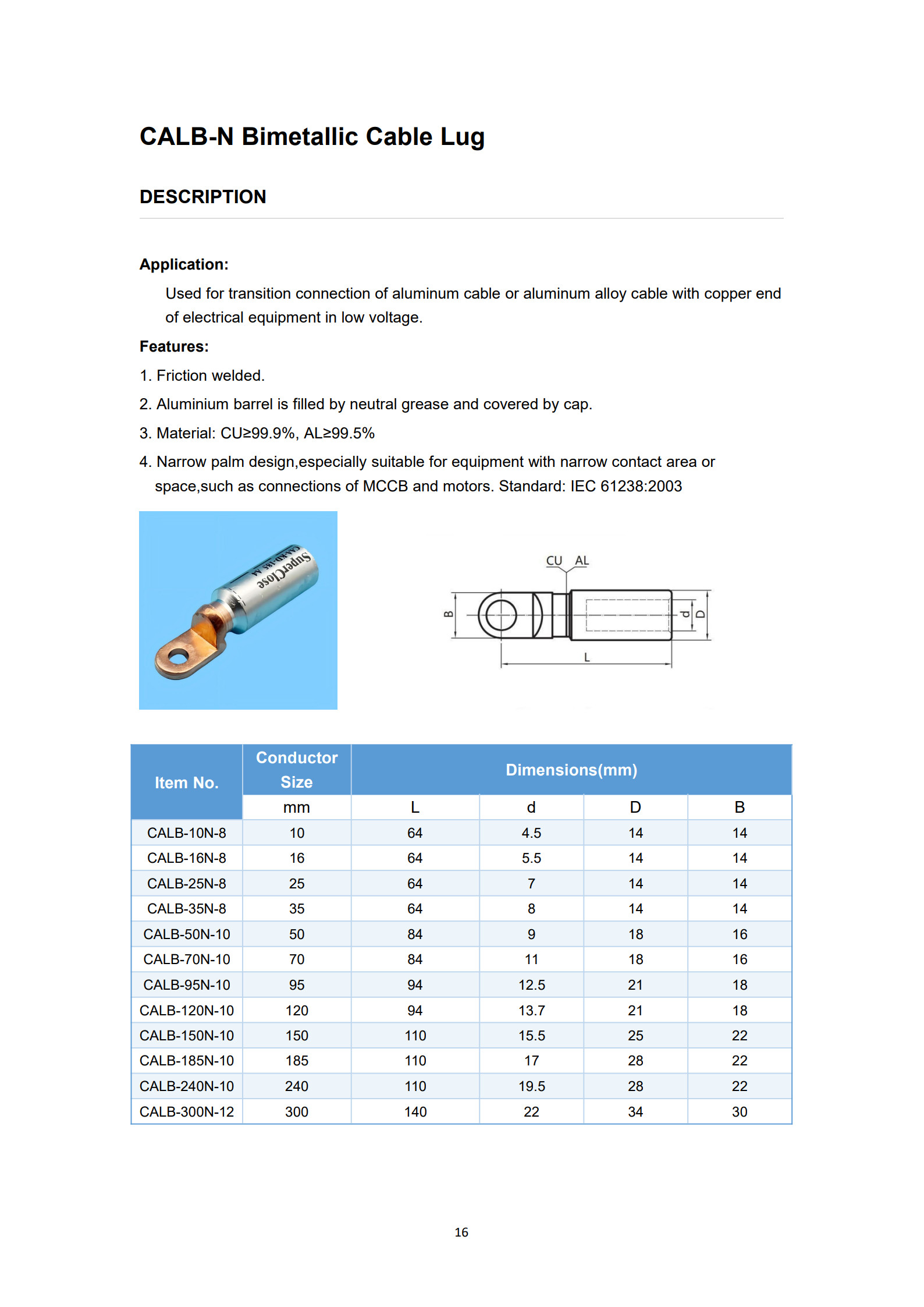 CALB-N Bimetal Cable Lugs detail 1